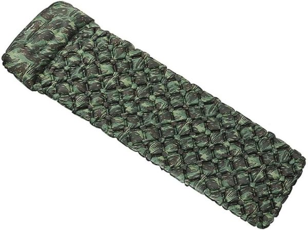 Ultralight Inflatable Sleeping Pad - Camping Mattress for Backpacking, Hiking with Bag, Repair Kit, Compact Sleeping Mat for Camping (Green Camo), Small Single